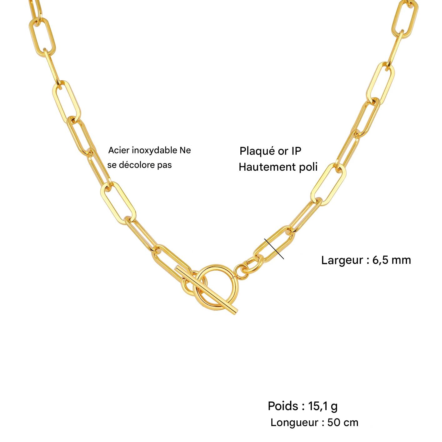 Collier Ras-du-Cou Femme à Maillons Épais – Chaine Ovale Plaquée Or en Acier Inoxydable – Bijou Minimaliste