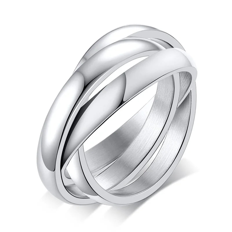 Bague Triple Anneaux Entrelacés pour Femme – Acier Inoxydable Multicolore – Alliance Élégante Trois-en-Un