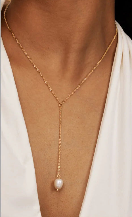 Collier Lariat en Acier Inoxydable Plaqué Or – Collier Long Fin Superposé pour Femmes et Filles, Pendentif Goutte en Y