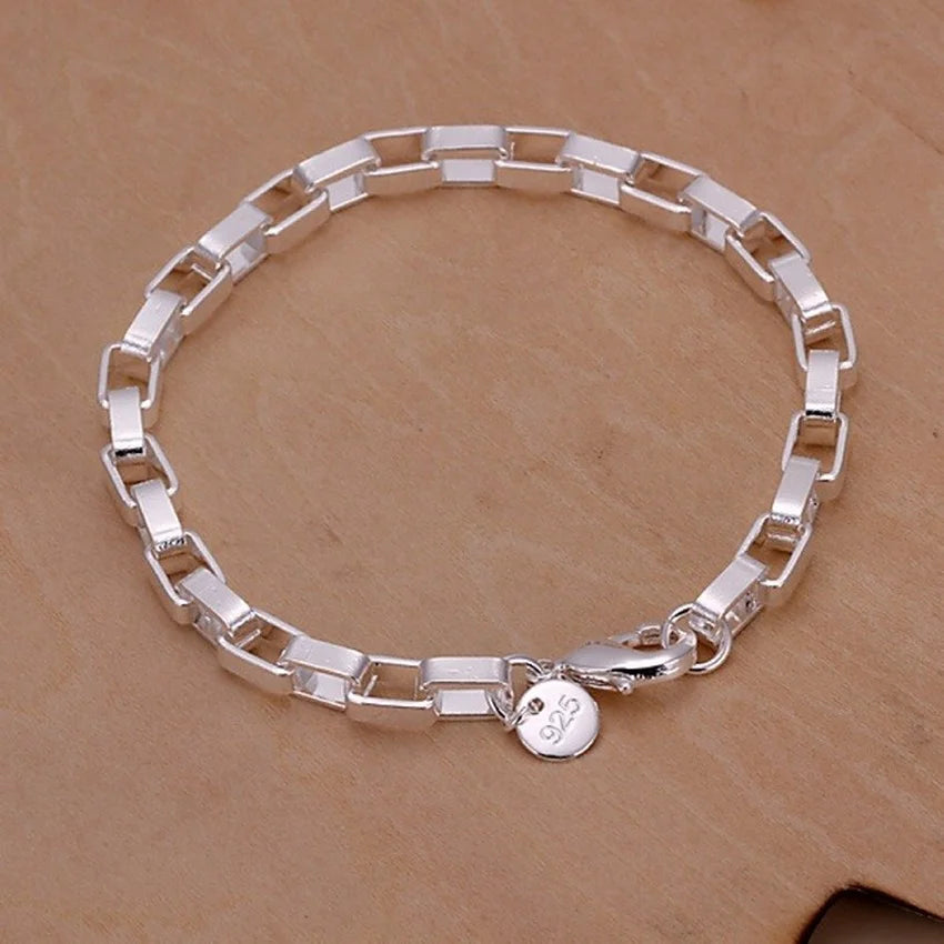 Bracelet Chaîne Carrée en Argent 925 Massif – Bijou Unisexe Élégant pour Femme ou Homme – Cadeau, Soirée, Mariage