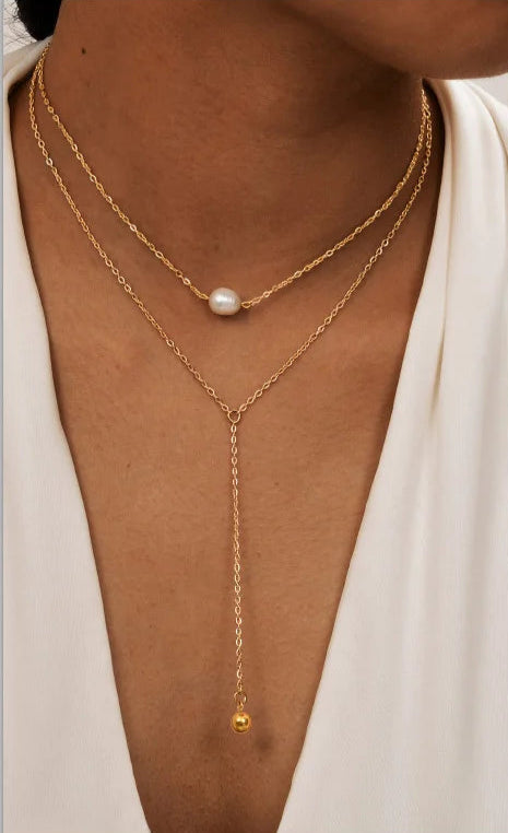 Collier Lariat en Acier Inoxydable Plaqué Or – Collier Long Fin Superposé pour Femmes et Filles, Pendentif Goutte en Y