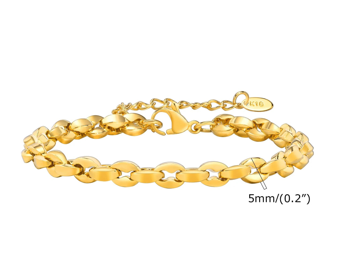 Bracelet Chaîne Femme en Acier Inoxydable – Maillons Torsadés Style Trombone Plaqué Or 18K – Bijou Ajustable, Empilable & Tendance