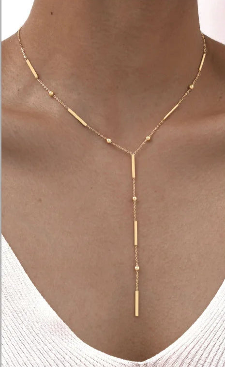 Collier Lariat en Acier Inoxydable Plaqué Or – Collier Long Fin Superposé pour Femmes et Filles, Pendentif Goutte en Y