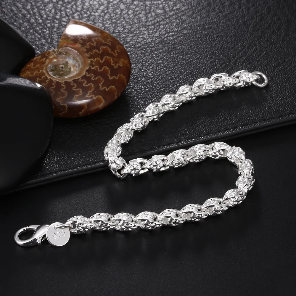 Bracelet Chaîne Carrée en Argent 925 Massif – Bijou Unisexe Élégant pour Femme ou Homme – Cadeau, Soirée, Mariage