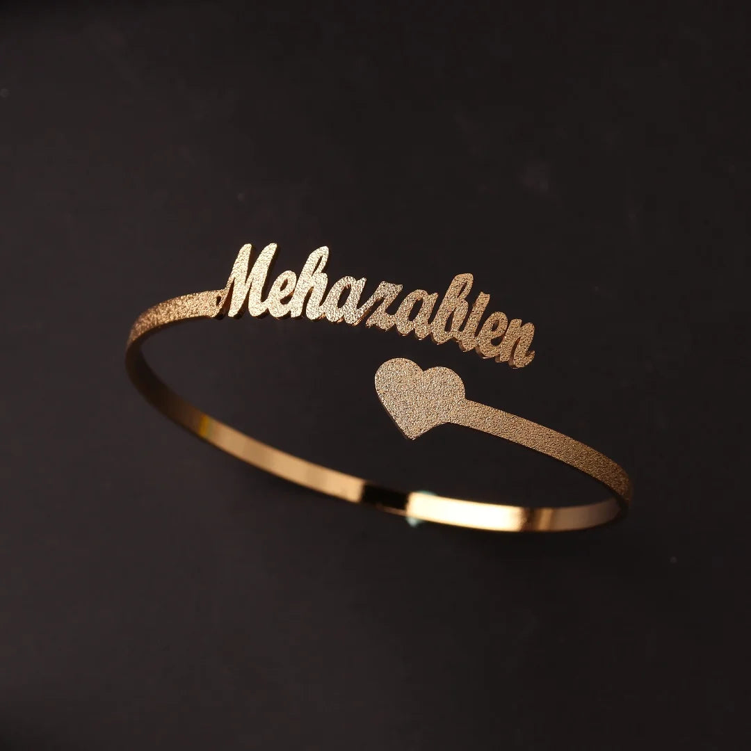 Bracelet Jonc Personnalisé avec Noms – Acier Inoxydable Ouvert – Bijou Femme/Couple – Cadeau de Noël Original