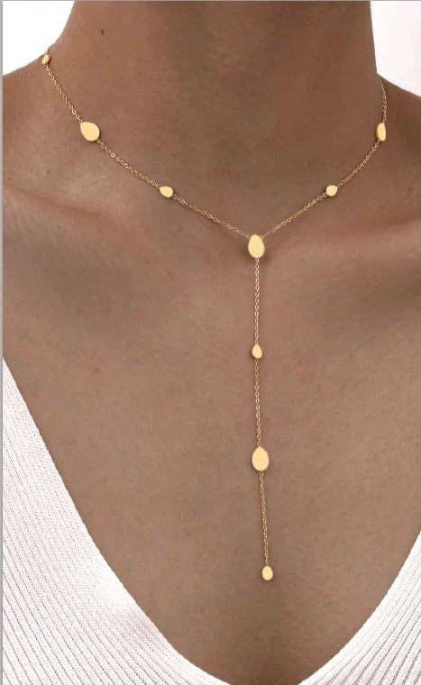 Collier Lariat en Acier Inoxydable Plaqué Or – Collier Long Fin Superposé pour Femmes et Filles, Pendentif Goutte en Y