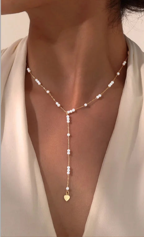 Collier Lariat en Acier Inoxydable Plaqué Or – Collier Long Fin Superposé pour Femmes et Filles, Pendentif Goutte en Y