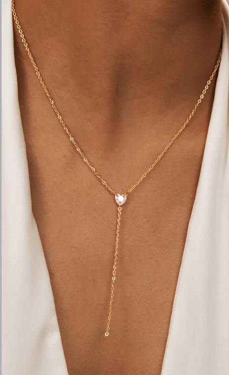 Collier Lariat en Acier Inoxydable Plaqué Or – Collier Long Fin Superposé pour Femmes et Filles, Pendentif Goutte en Y