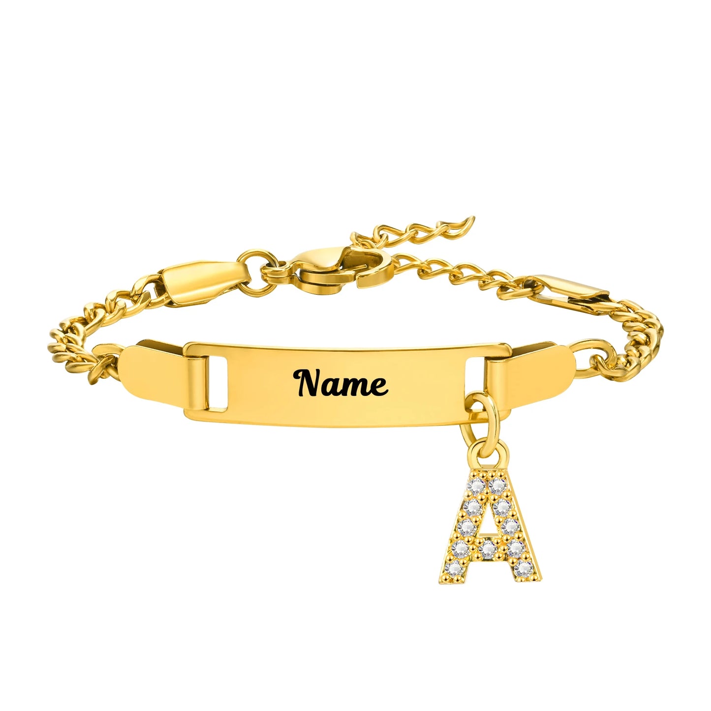 Bracelet Prénom Personnalisé avec Initiale – Gravure Gratuite (Nom, Date, ID) pour Bebe, Garçon ou Fille – Cadeau Anniversaire