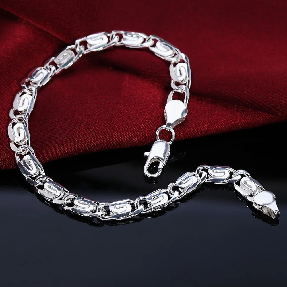 Bracelet Chaîne Carrée en Argent 925 Massif – Bijou Unisexe Élégant pour Femme ou Homme – Cadeau, Soirée, Mariage