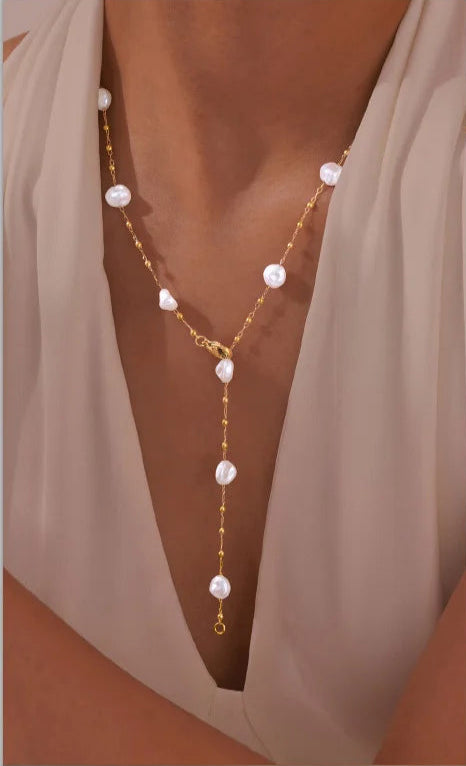Collier Lariat en Acier Inoxydable Plaqué Or – Collier Long Fin Superposé pour Femmes et Filles, Pendentif Goutte en Y
