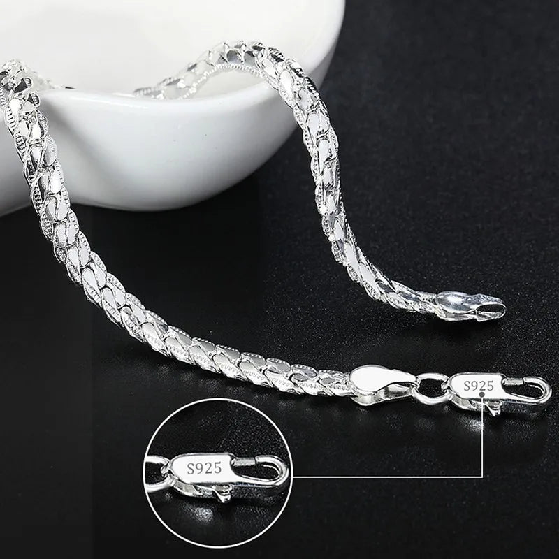 Bracelet Chaîne Carrée en Argent 925 Massif – Bijou Unisexe Élégant pour Femme ou Homme – Cadeau, Soirée, Mariage