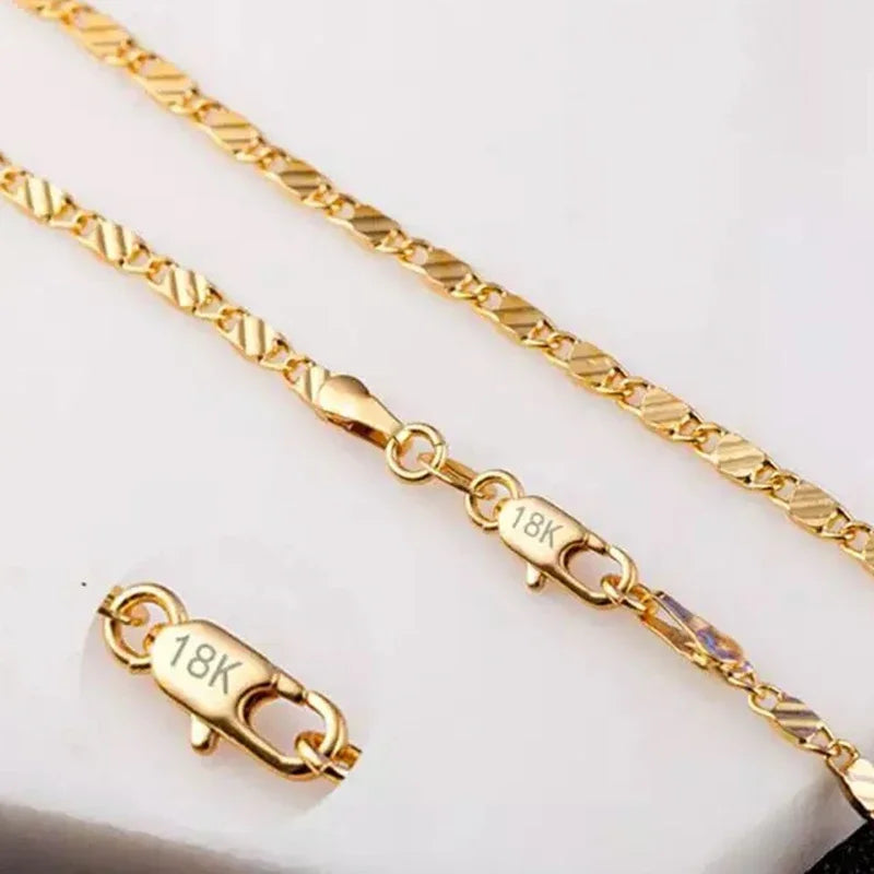 Collier Chaîne Latérale 2 mm Plaqué Or 18K – Longueurs au Choix (40 à 76 cm) – Bijou Unisexe Femme & Homme en Argent 925