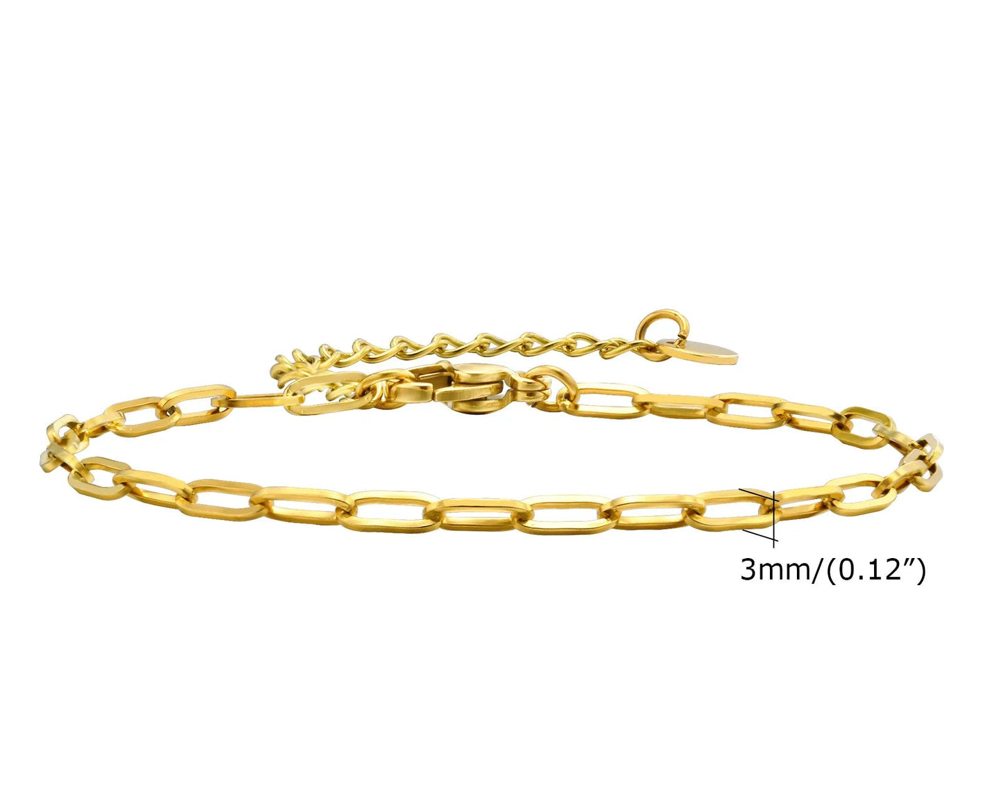 Bracelet Chaîne Femme en Acier Inoxydable – Maillons Torsadés Style Trombone Plaqué Or 18K – Bijou Ajustable, Empilable & Tendance