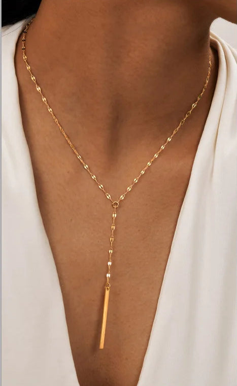 Collier Lariat en Acier Inoxydable Plaqué Or – Collier Long Fin Superposé pour Femmes et Filles, Pendentif Goutte en Y