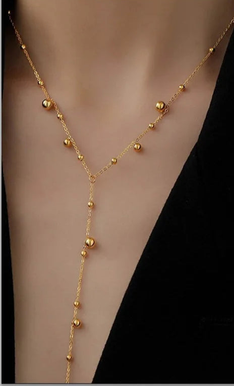 Collier Lariat en Acier Inoxydable Plaqué Or – Collier Long Fin Superposé pour Femmes et Filles, Pendentif Goutte en Y