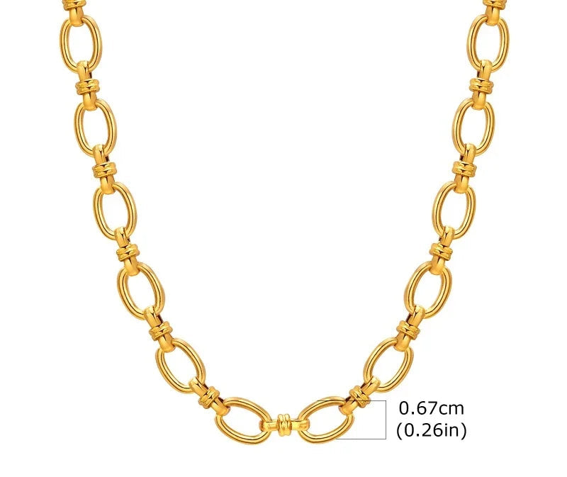 Collier Ras-du-Cou Femme à Maillons Épais – Chaine Ovale Plaquée Or en Acier Inoxydable – Bijou Minimaliste