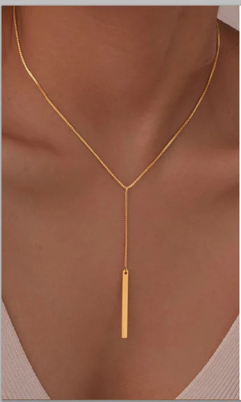Collier Lariat en Acier Inoxydable Plaqué Or – Collier Long Fin Superposé pour Femmes et Filles, Pendentif Goutte en Y