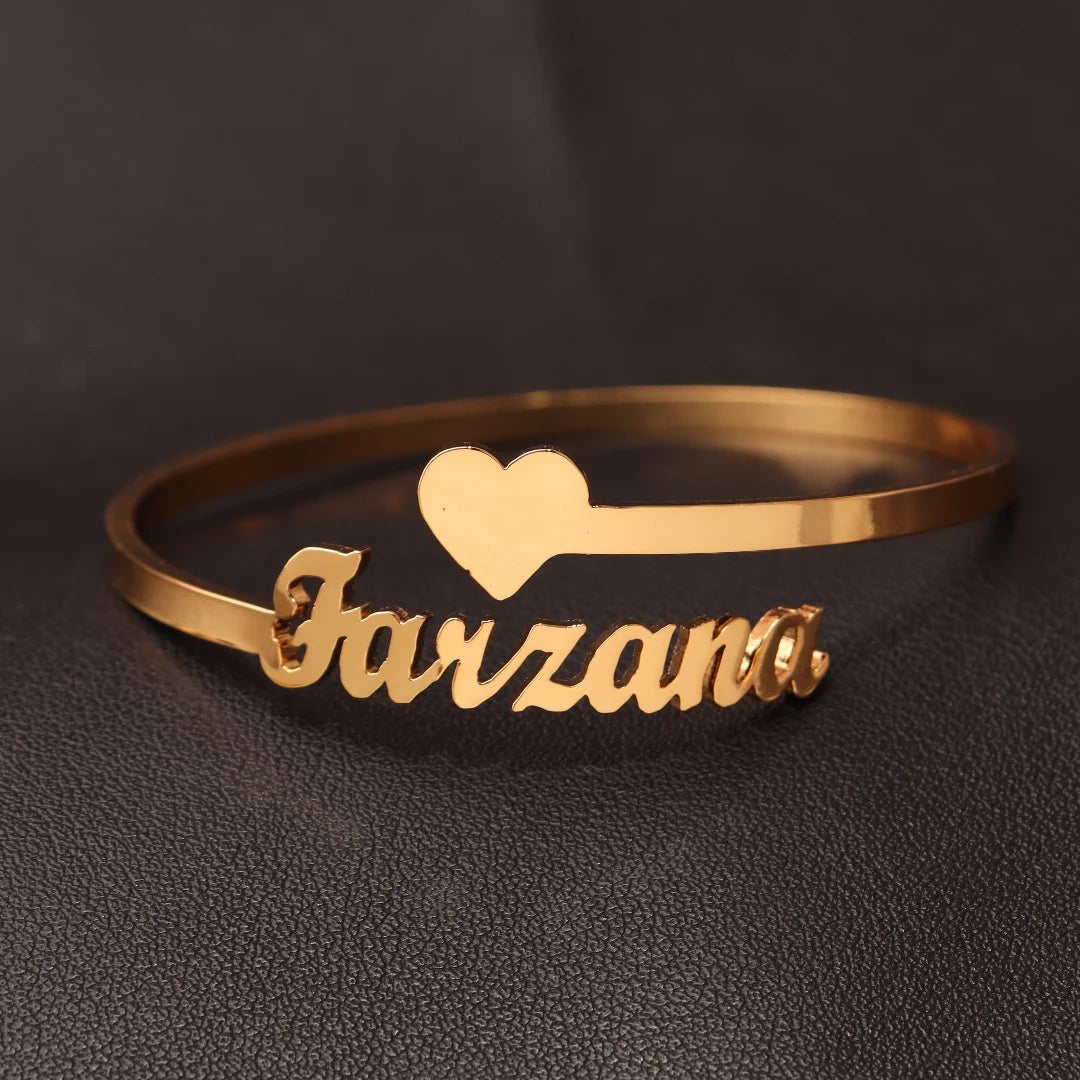 Bracelet Jonc Personnalisé avec Noms – Acier Inoxydable Ouvert – Bijou Femme/Couple – Cadeau de Noël Original