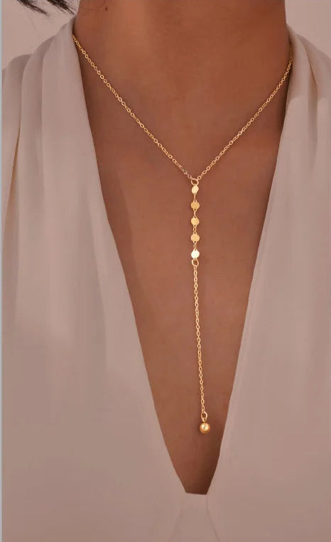 Collier Lariat en Acier Inoxydable Plaqué Or – Collier Long Fin Superposé pour Femmes et Filles, Pendentif Goutte en Y