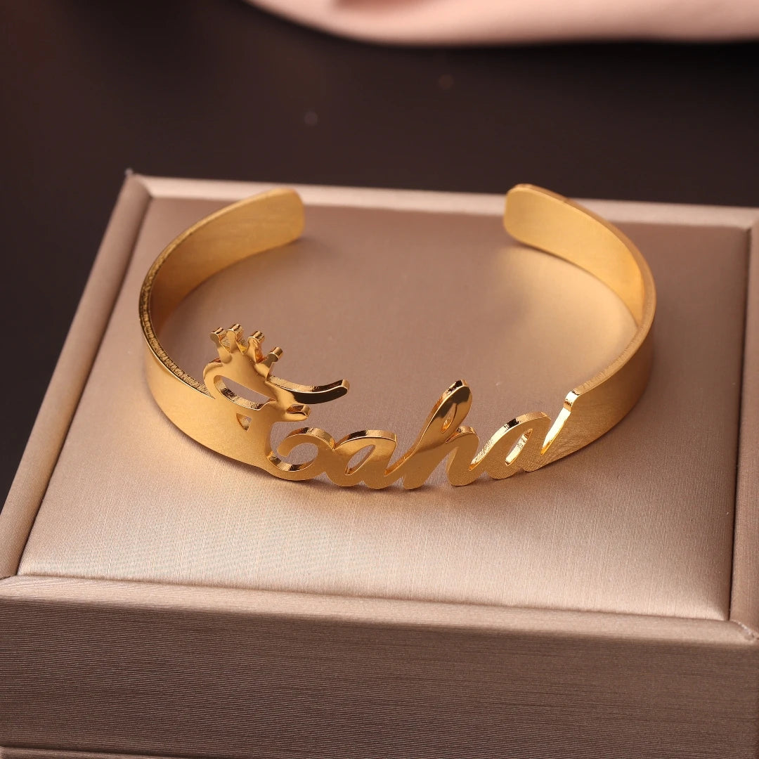 Bracelet Jonc Personnalisé avec Noms – Acier Inoxydable Ouvert – Bijou Femme/Couple – Cadeau de Noël Original