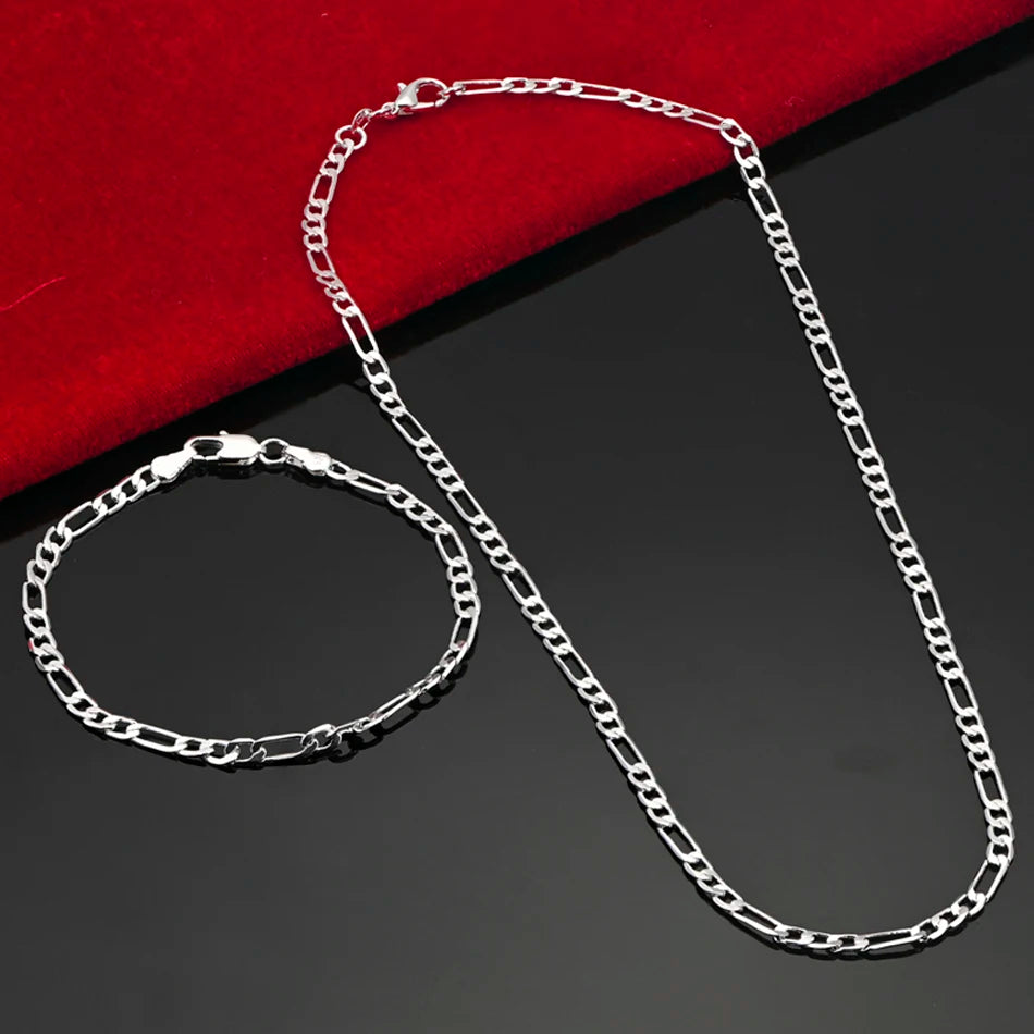 Nouveau Set Bijoux Chaîne 4mm en Argent 925 – Bracelet & Collier pour Homme ou Femme – Cadeau Élégant, Mariage, Noël