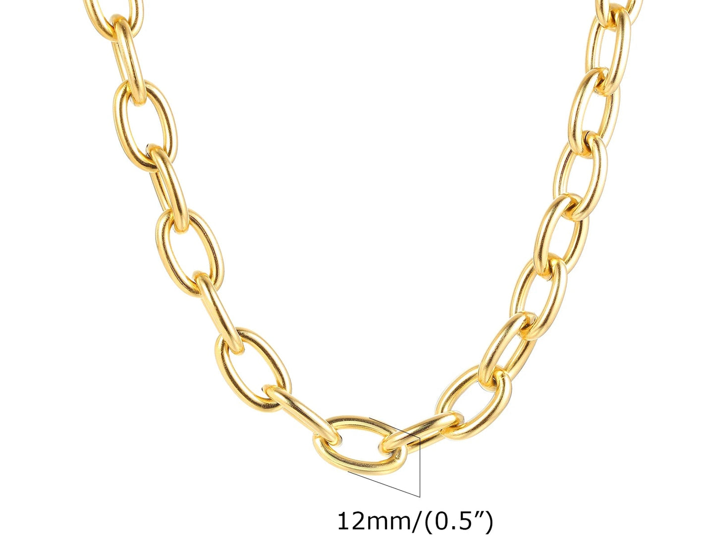 Collier Ras-du-Cou Femme à Maillons Épais – Chaine Ovale Plaquée Or en Acier Inoxydable – Bijou Minimaliste