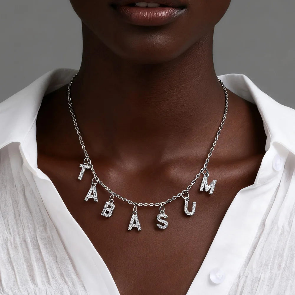 Collier Initiale Personnalisé pour Femme – Collier Prénom avec Zircon, Pendentif Lettre A-Z – Idée Cadeau Noël
