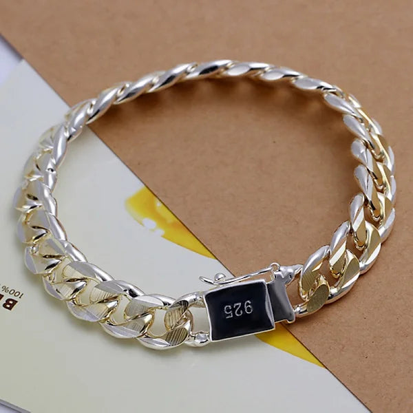 Bracelet Chaîne Carrée en Argent 925 Massif – Bijou Unisexe Élégant pour Femme ou Homme – Cadeau, Soirée, Mariage