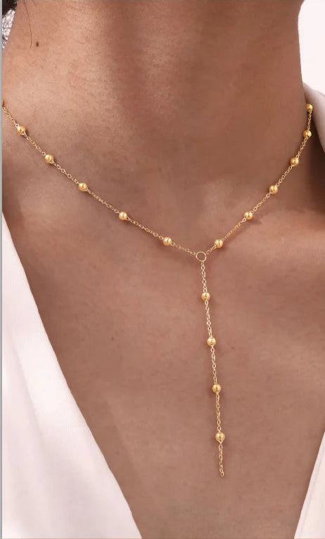 Collier Lariat en Acier Inoxydable Plaqué Or – Collier Long Fin Superposé pour Femmes et Filles, Pendentif Goutte en Y
