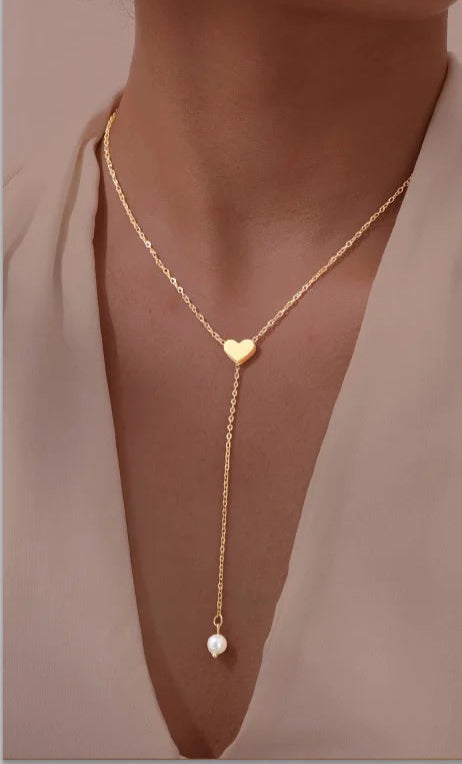 Collier Lariat en Acier Inoxydable Plaqué Or – Collier Long Fin Superposé pour Femmes et Filles, Pendentif Goutte en Y