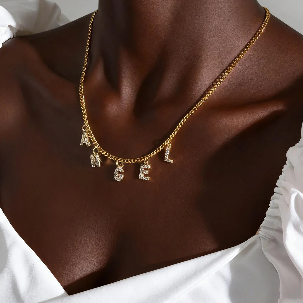 Collier Initiale Personnalisé pour Femme – Collier Prénom avec Zircon, Pendentif Lettre A-Z – Idée Cadeau Noël