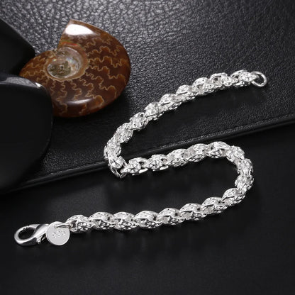 Bracelet Chaîne Carrée en Argent 925 Massif – Bijou Unisexe Élégant pour Femme ou Homme – Cadeau, Soirée, Mariage