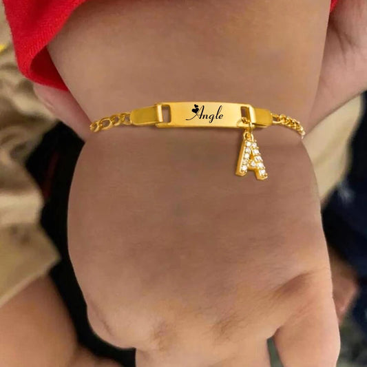 Bracelet Prénom Personnalisé avec Initiale – Gravure Gratuite (Nom, Date, ID) pour Bebe, Garçon ou Fille – Cadeau Anniversaire