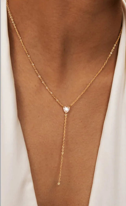 Collier Lariat en Acier Inoxydable Plaqué Or – Collier Long Fin Superposé pour Femmes et Filles, Pendentif Goutte en Y