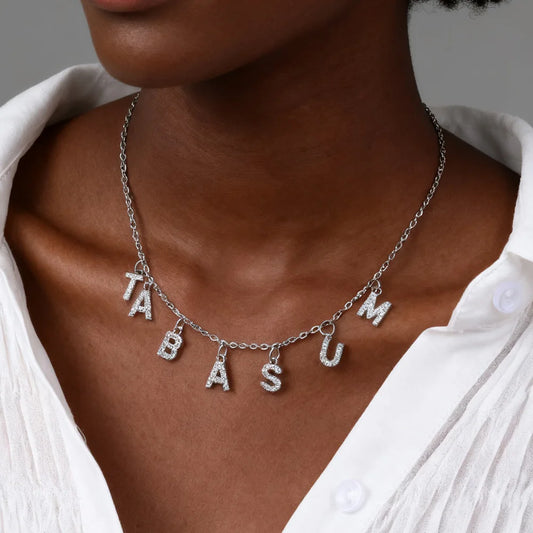 Collier Initiale Personnalisé pour Femme – Collier Prénom avec Zircon, Pendentif Lettre A-Z – Idée Cadeau Noël