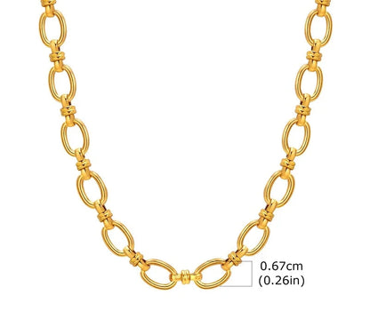 Collier Ras-du-Cou Femme à Maillons Épais – Chaine Ovale Plaquée Or en Acier Inoxydable – Bijou Minimaliste