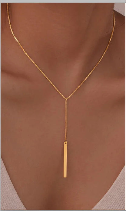 Collier Lariat en Acier Inoxydable Plaqué Or – Collier Long Fin Superposé pour Femmes et Filles, Pendentif Goutte en Y