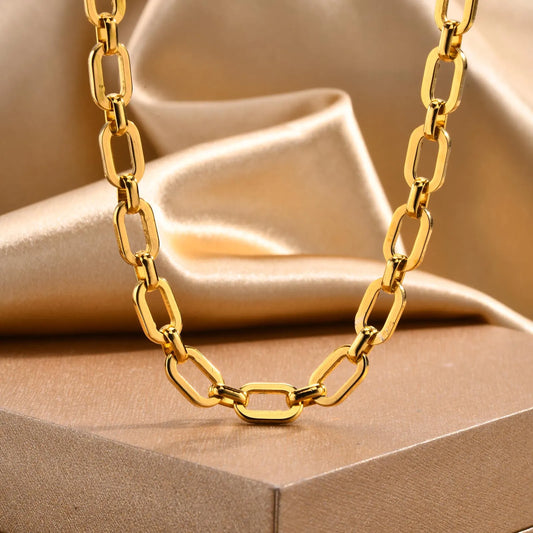 Collier Ras-du-Cou Femme à Maillons Épais – Chaine Ovale Plaquée Or en Acier Inoxydable – Bijou Minimaliste