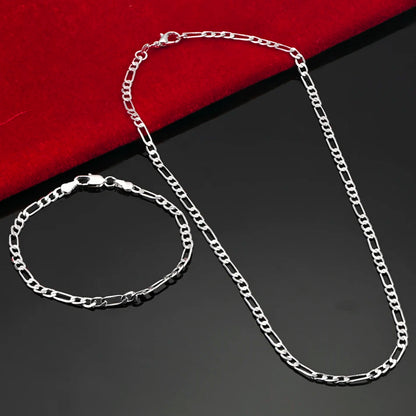 Nouveau Set Bijoux Chaîne 4mm en Argent 925 – Bracelet & Collier pour Homme ou Femme – Cadeau Élégant, Mariage, Noël