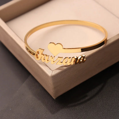 Bracelet Jonc Personnalisé avec Noms – Acier Inoxydable Ouvert – Bijou Femme/Couple – Cadeau de Noël Original