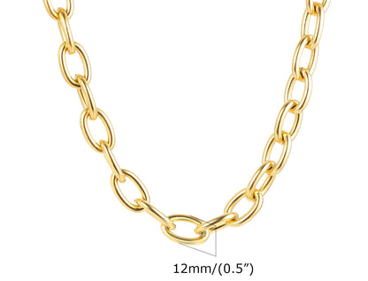 Collier Ras-du-Cou Femme à Maillons Épais – Chaine Ovale Plaquée Or en Acier Inoxydable – Bijou Minimaliste