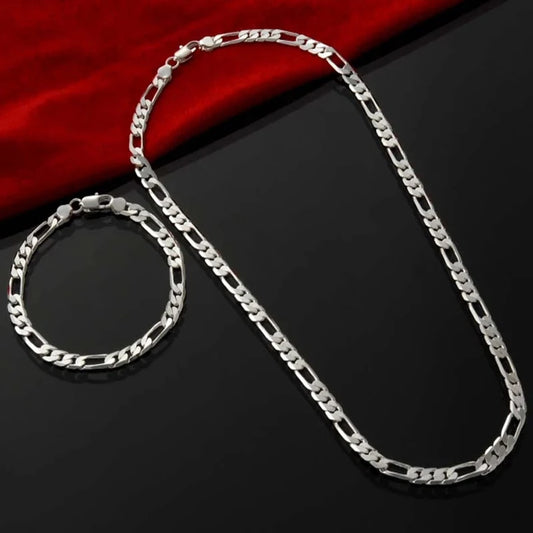 Nouveau Set Bijoux Chaîne 4mm en Argent 925 – Bracelet & Collier pour Homme ou Femme – Cadeau Élégant, Mariage, Noël