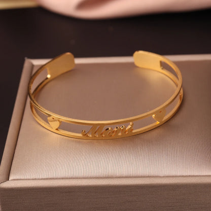Bracelet Jonc Personnalisé avec Noms – Acier Inoxydable Ouvert – Bijou Femme/Couple – Cadeau de Noël Original