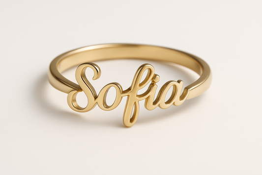 bague personnalisé avec un nom "sofia" avec un font luana